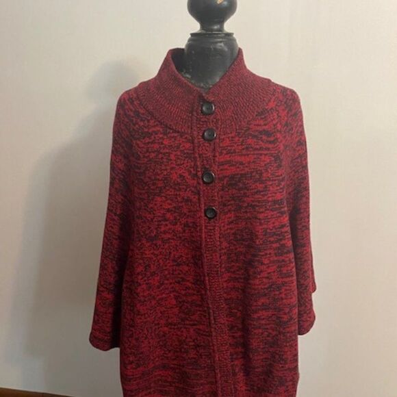 Kim Rogers Black/Red Partial button front wrap cape, size XL - Picture 1 of 3